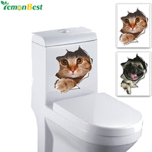 3D Cat Dog Breaking Down Walls Toilet Sticker Decal Funny Animal Wall Sticker PVC Wallpaper For Living Room/Bedroom Home Decor