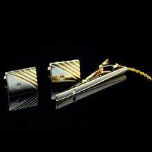 Diamond Tie Clip Cufflinks Suit Lapel Mens Wedding Gift Cuff Link Set GD