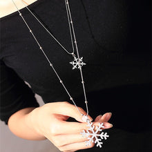 Fashion Gold Snowflake Rhinestone Long Neck Sweater Double Layer Necklace And Pendant