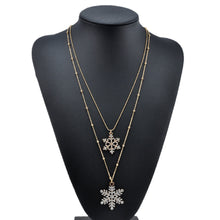 Fashion Gold Snowflake Rhinestone Long Neck Sweater Double Layer Necklace And Pendant