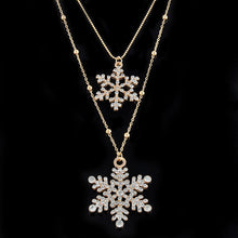 Fashion Gold Snowflake Rhinestone Long Neck Sweater Double Layer Necklace And Pendant