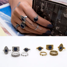 5pcs/Set Women Bohemian Vintage Silver Stack Rings Above Knuckle Blue Rings Set