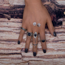 5pcs/Set Women Bohemian Vintage Silver Stack Rings Above Knuckle Blue Rings Set